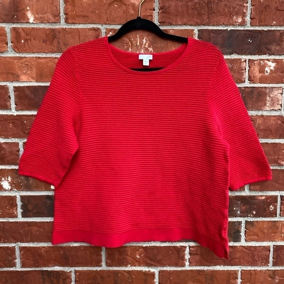 J.Jill Womens Large Petite Red Ribbed Knit Boxy Sweater - Picture 1 of 9